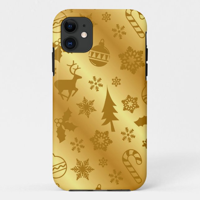 Elegant Gold Weihnachts Print iPhone Case (Rückseite)