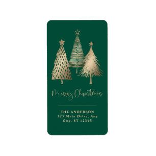 Elegant Gold Weihnachtsbaum Frohe Weihnachten Adressaufkleber