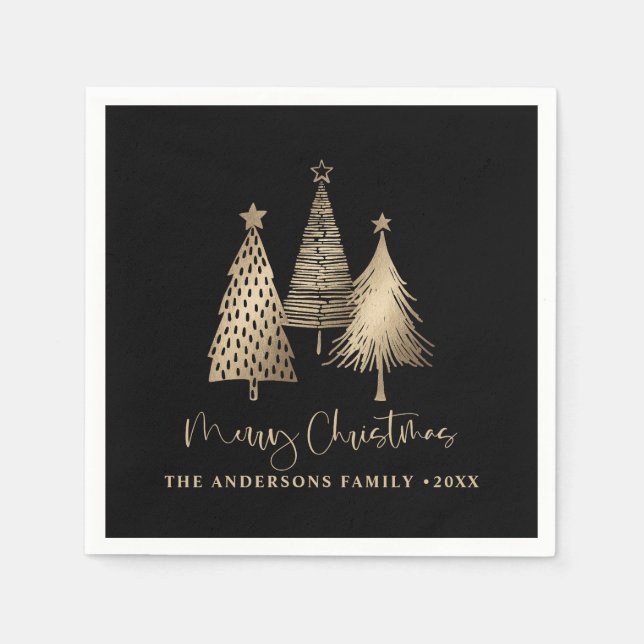 Elegant Gold Weihnachtsbaum Frohe Weihnachten Serviette (Vorderseite)