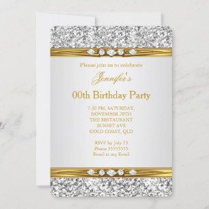 Elegant Gold Weiß Silber Glitter Diamant Geburtsta Einladung
