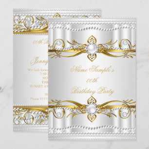Elegant Gold Weiß Silber Perle Seide Geburtstag 3 Einladung