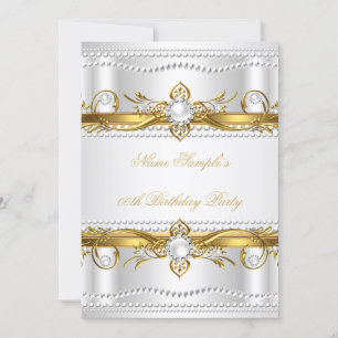 Elegant Gold Weiß Silber Perle Seide Geburtstag Einladung