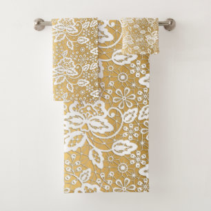 ELEGANT GOLD WHIRLD LACE BADEZIMMER TOWEL SET