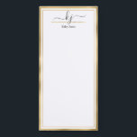 Elegant Gold White 2 Monogram Script Name Magnetischer Notizblock<br><div class="desc">Moderne,  elegante 2 Monogram Kalligraphie Script Name Custom Personalisiert Mitteilungskarten. Es zeigt Imitate goldene Rahmen auf weißem Hintergrund. Sie können dieses Notizblock mit Ihrem Namen,  2 Monogramm Initial (handgeschriebenes Kalligrafieschrift) anpassen. Wenn Sie keine Personalisierung benötigen,  können Sie diese löschen. Ideal für Lehrer,  Networking,  Unternehmer,  Beauty und mehr.</div>