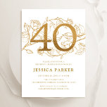Elegant Gold White 40. Geburtstag Einladung<br><div class="desc">Elegante goldweiße Party Einladung zum 40. Geburtstag. Individuell anpassbares modernes feminines Design mit Rose botanischen Akzenten und Imitaten Glitzer Gold. Einfache florale Einladungskarte perfekt für eine stilvolle Damenfeier. Personalisieren Sie Ihre persönlichen Daten. Gedruckte Zazzle Einladungen oder Sofortdownload digitalen druckbaren Vorlage.</div>