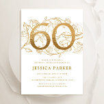 Elegant Gold White 60. Geburtstag Einladung<br><div class="desc">Elegante goldweiße 60. Geburtstagsfeier Einladung. Individuell anpassbares modernes feminines Design mit Rose botanischen Akzenten und Imitaten Glitzer Gold. Einfache florale Einladungskarte perfekt für eine stilvolle Damenfeier. Personalisieren Sie Ihre persönlichen Daten. Gedruckte Zazzle Einladungen oder Sofortdownload digitalen druckbaren Vorlage.</div>