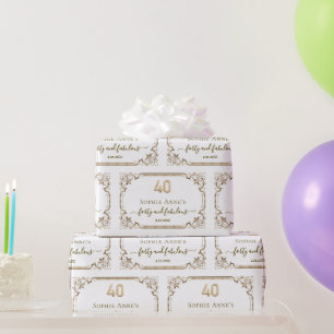 Elegant Gold White Art Deco 40. Geburtstag Geschenkpapier