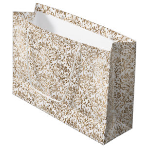 Elegant Gold White Chic Damask Große Geschenktüte