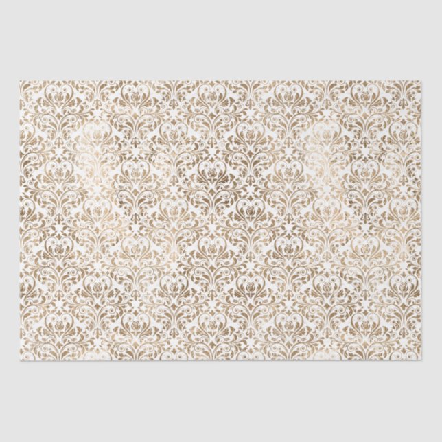 Elegant Gold White Chic Damask Seidenpapier (Vorderseite)
