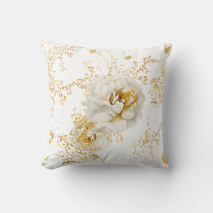 Elegant Gold White Floral  Kissen