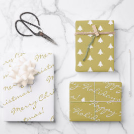 Elegant Gold White Frohe Weihnachtsbaumen Geschenkpapier Set