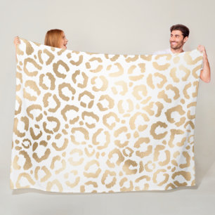 Elegant Gold White Leopard Cheetah Animal Print Fleecedecke