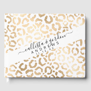 Elegant Gold White Leopard Cheetah Animal Print Gästebuch