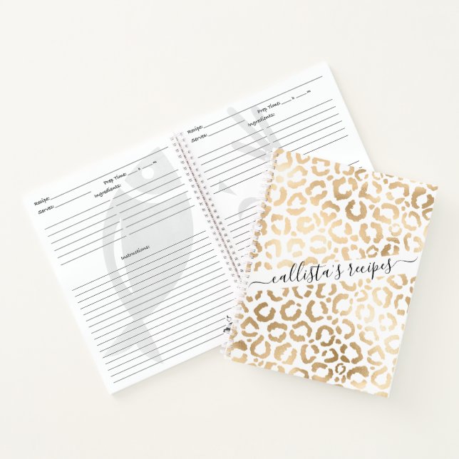 Elegant Gold White Leopard Cheetah Animal Print Notizbuch (Innenseite)