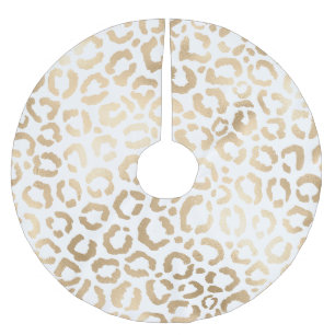 Elegant Gold White Leopard Cheetah Animal Print Polyester Weihnachtsbaumdecke