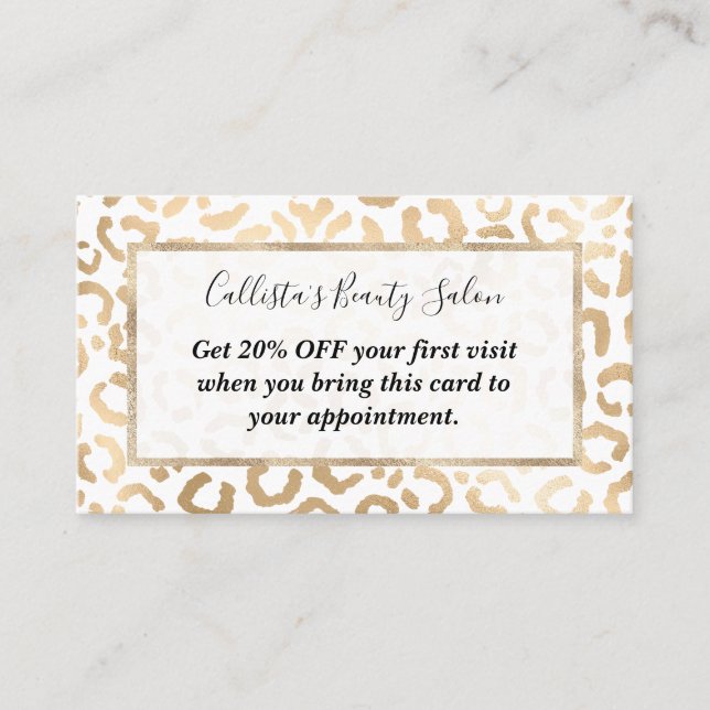Elegant Gold White Leopard Cheetah Animal Print Rabattkarte (Vorderseite)