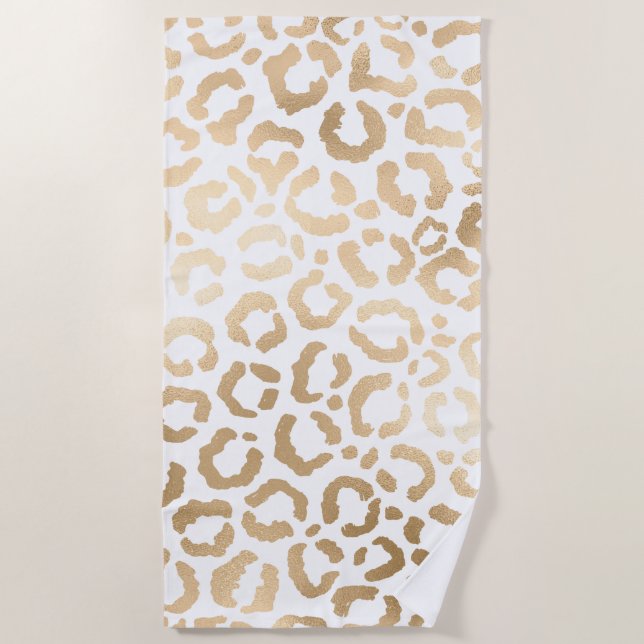 Elegant Gold White Leopard Cheetah Animal Print Strandtuch (Vorderseite)
