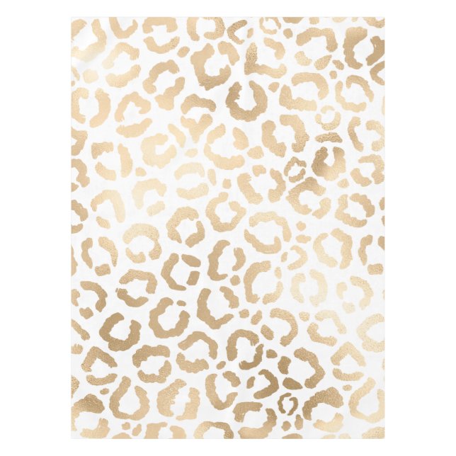 Elegant Gold White Leopard Cheetah Animal Print Tischdecke (Vorderseite)