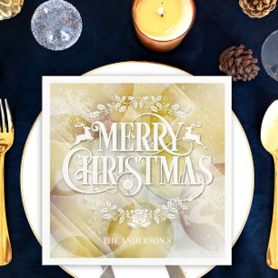Elegant Gold White Rentier Weihnachten Serviette