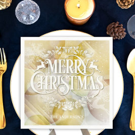Elegant Gold White Rentier Weihnachten Serviette