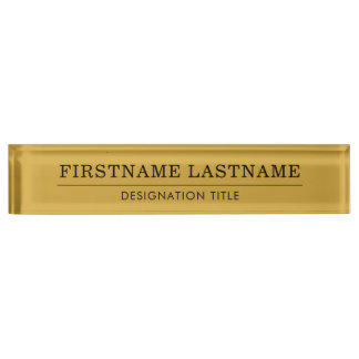 Elegant Gold White with Name Title Simple Line  Namensplakette