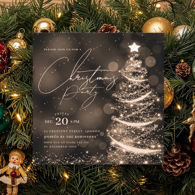 ELEGANT Gold Winter Christmas Tree Party  Einladung (ELEGANT Gold Winter Christmas Tree Party Invitation)