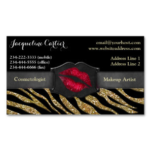 Elegant Gold Zebra Glitzer Kiss Kosmetologe Magnetische Visitenkarte