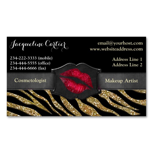 Elegant Gold Zebra Glitzer Kiss Kosmetologe Magnetische Visitenkarte (Vorderseite)