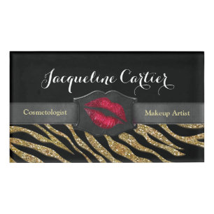 Elegant Gold Zebra Glitzer Kiss Skinny Name Tag Namenschild