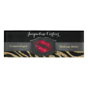 Elegant Gold Zebra Glitzer Kiss Skinny Name Tag Namenschild