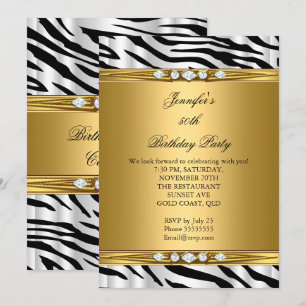 Elegant Gold Zebra Schwarz Silber Diamant Geburtst Einladung