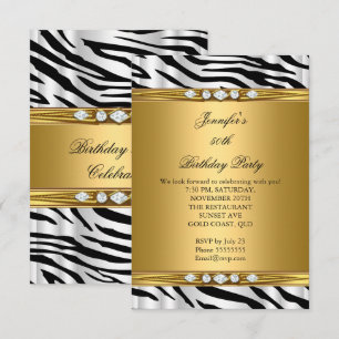 Elegant Gold Zebra Schwarz Silber Diamant Geburtst Einladung