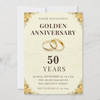 Elegant Golden 50th Wedding Anniversary Invitation Einladung