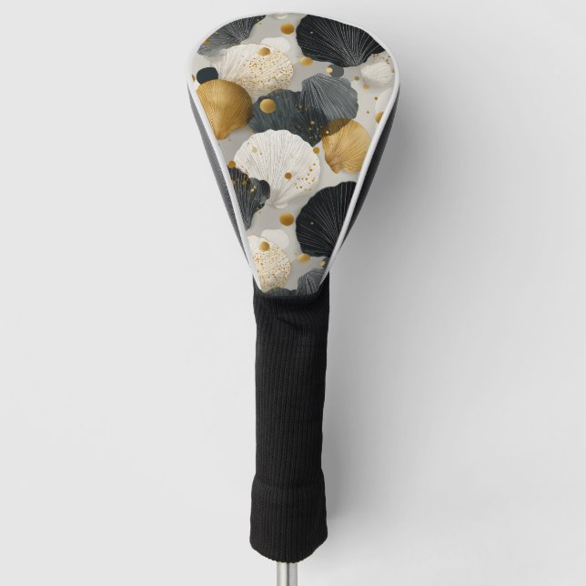 Elegant Golden and Charcoal Scallop Shell Pattern  Golf Headcover (Vorderseite)