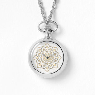 Elegant Golden and White Dot Mandala Armbanduhr
