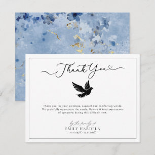 Elegant Golden Blue Floral Beerdigung Danke Karte