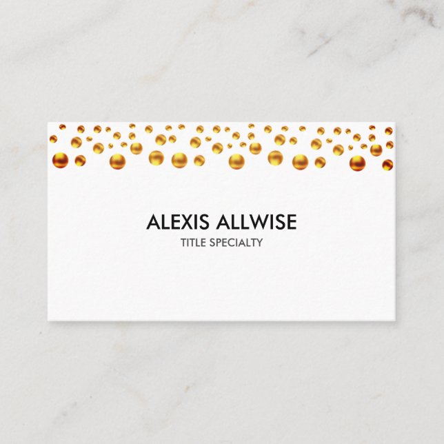 Elegant Golden Confetti on White Visitenkarte (Vorderseite)