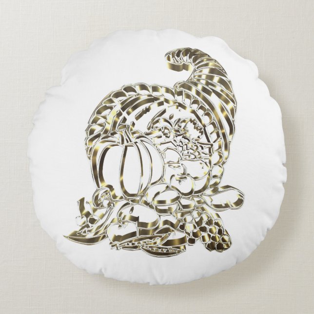 Elegant Golden Cornucopia Happy Thanksgiving Rundes Kissen (Vorderseite)