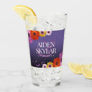 Elegant Golden Daisies mit Lila Glitzer Hochzeit Glas