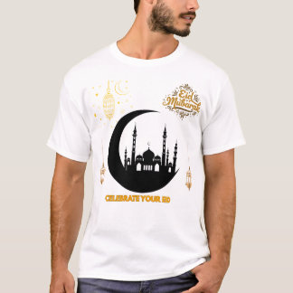 Elegant Golden Eid Mubarak Mosque Moon Celebration T-Shirt