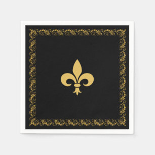 Elegant Golden Fleur-de-Lis on Black Serviette