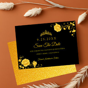Elegant Golden Floral Minimalistisch Quinceñera Save The Date