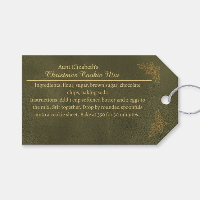 Elegant Golden Holly Christmas Cookie Mix Green Geschenkanhänger (Vorderseite (Horizontal))