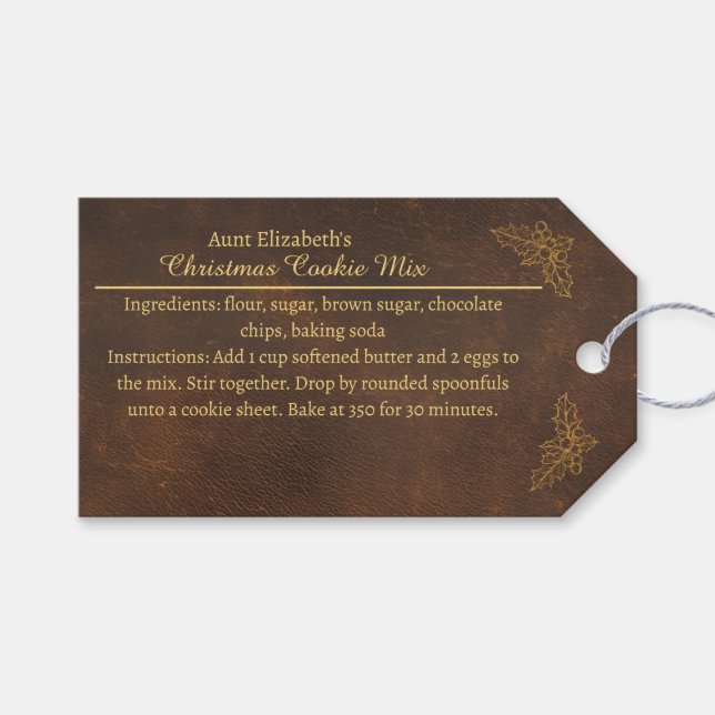Elegant Golden Holly Christmas Cookie Mix Label Geschenkanhänger (Vorderseite (Horizontal))