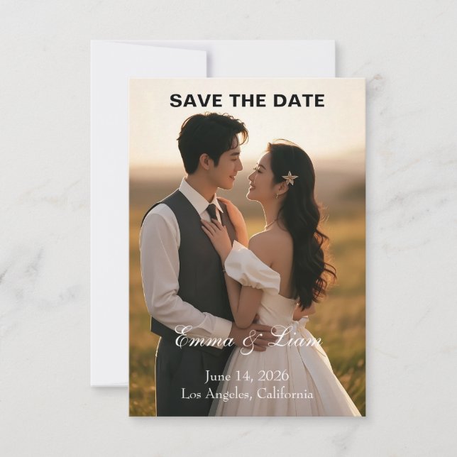 Elegant Golden-Hour Save the Date Card (Vorderseite)