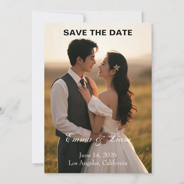 Elegant Golden-Hour Save the Date Card (Vorderseite)