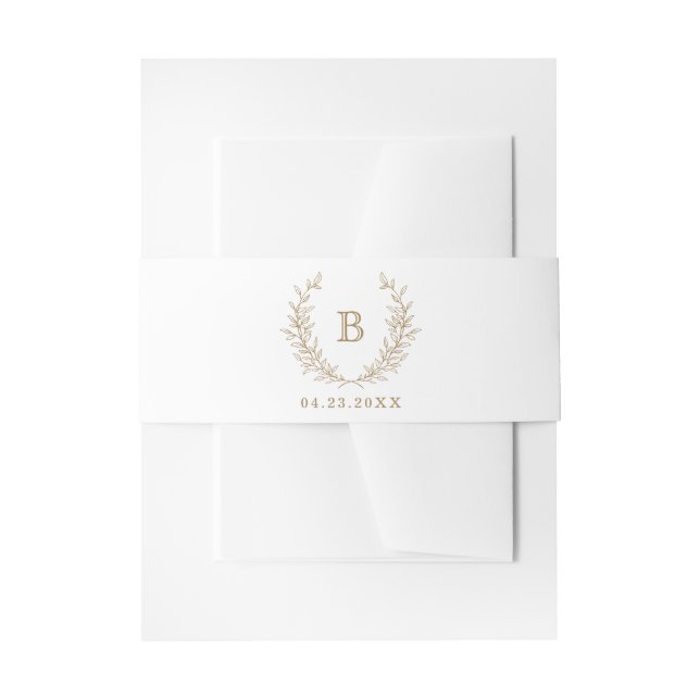 Elegant Golden Laurel Wreath Wedding Monogram Einladungsbanderole (Vorderseite Beispiel)