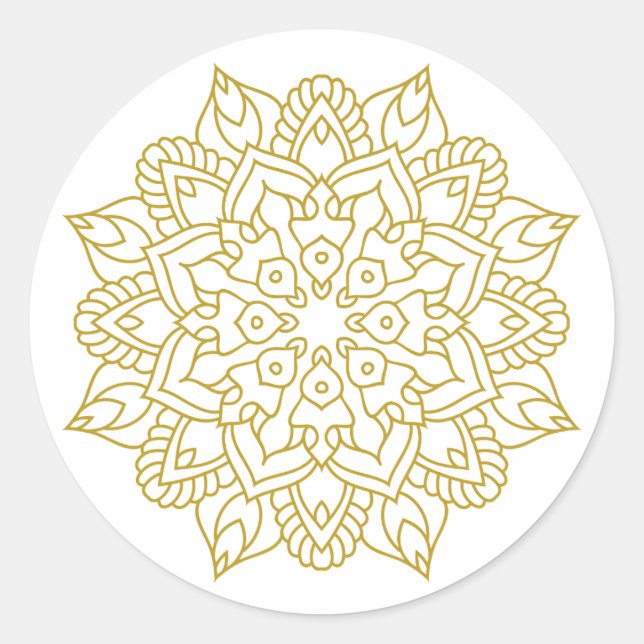 Elegant Golden Mandala Runder Aufkleber (Vorderseite)