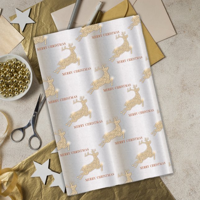 Elegant Golden Reindeer Luxe Weihnachten Seidenpapier ((Folded))