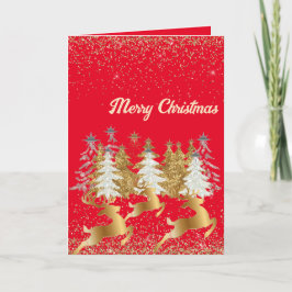 Elegant Golden Rentiers & Christmas Trees Rot Feiertagskarte